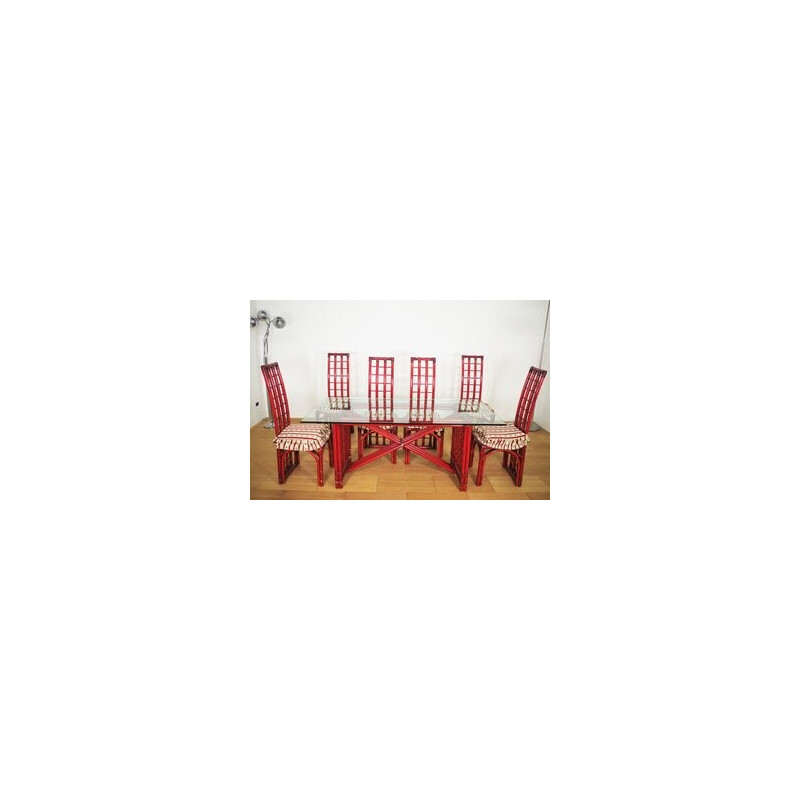 Vintage red bamboo dining set by Arturo Pozzoli, 1980s
