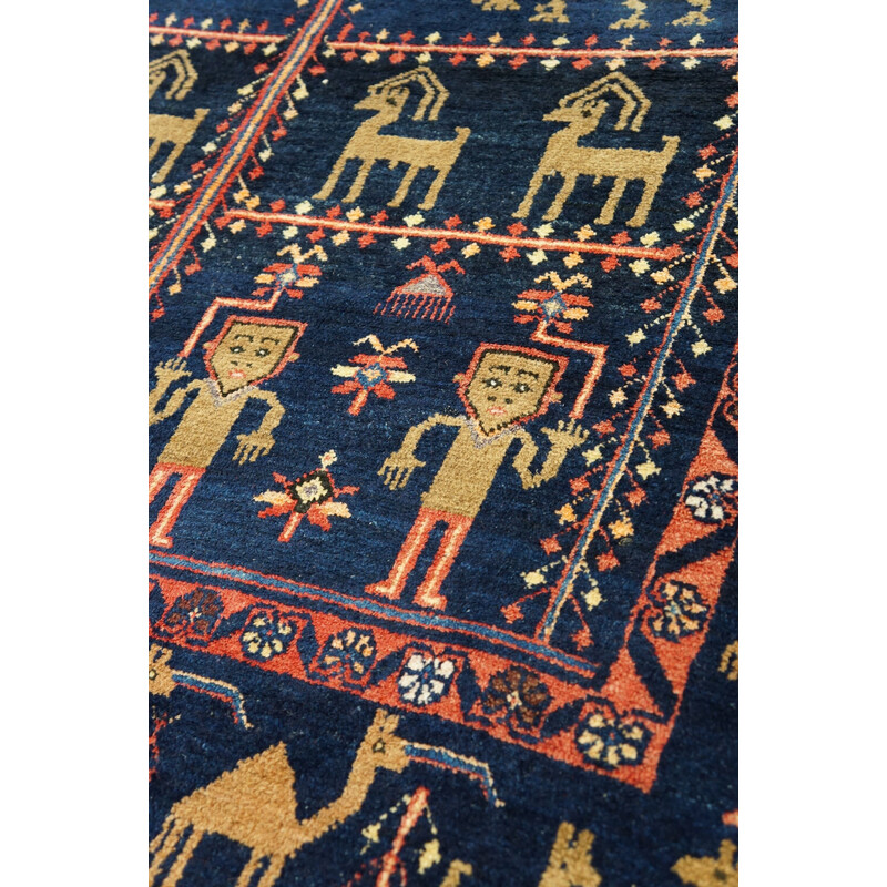 Tapis persan baluch noué à la main coloré vintage