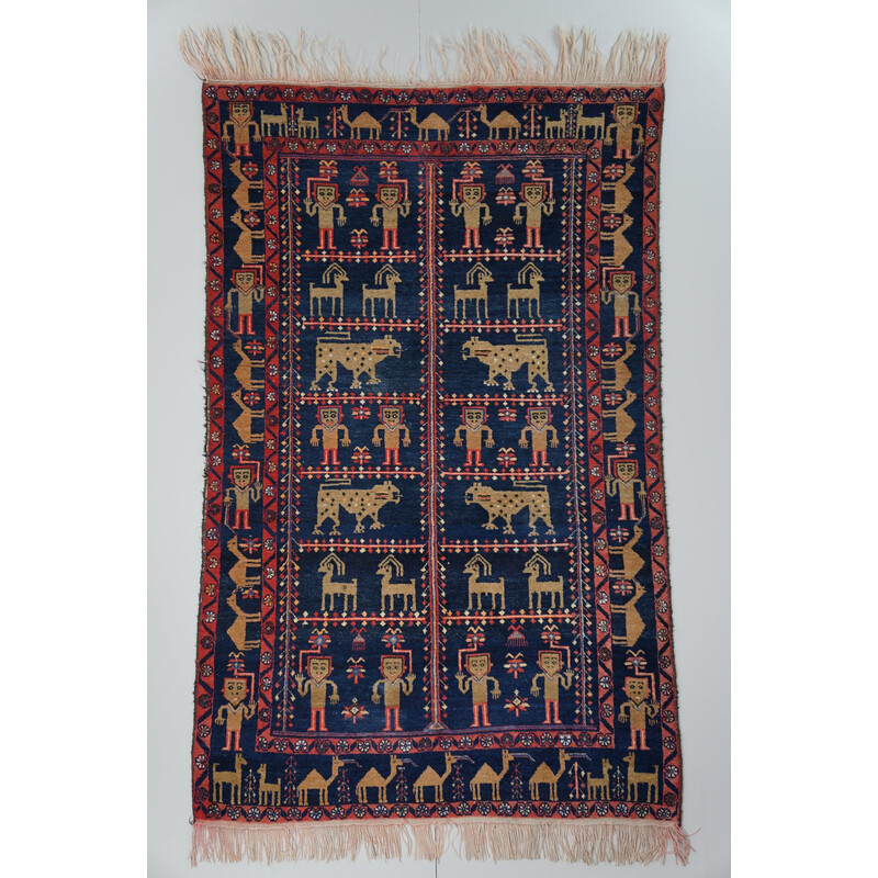 Tapete persa Baluch colorido vintage atado à mão