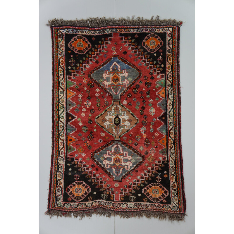 Vintage kleurrijk handgeknoopt Shiras tapijt