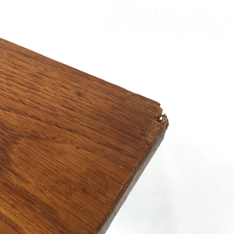 Oak side table with a magazine rack and a shelf - 1950s