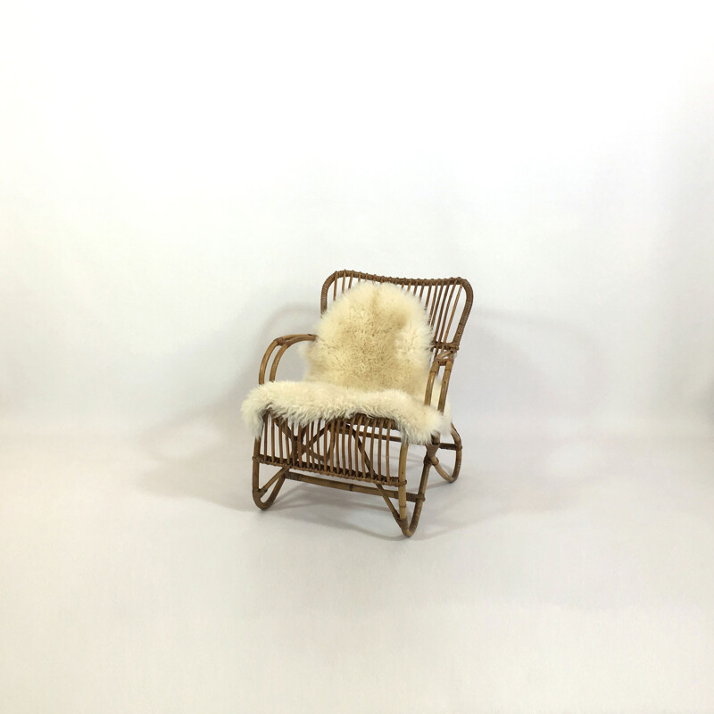 Large fauteuil vintage en rotin - 1950
