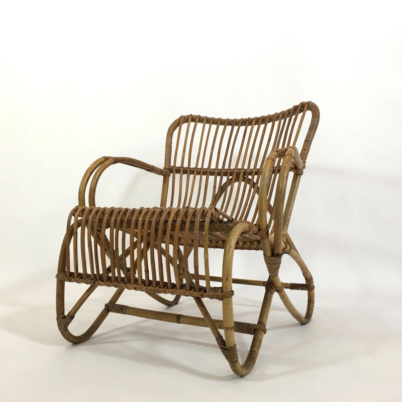 Big vintage armchair in rattan - 1950s