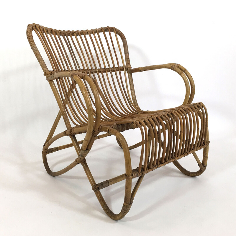 Big vintage armchair in rattan - 1950s