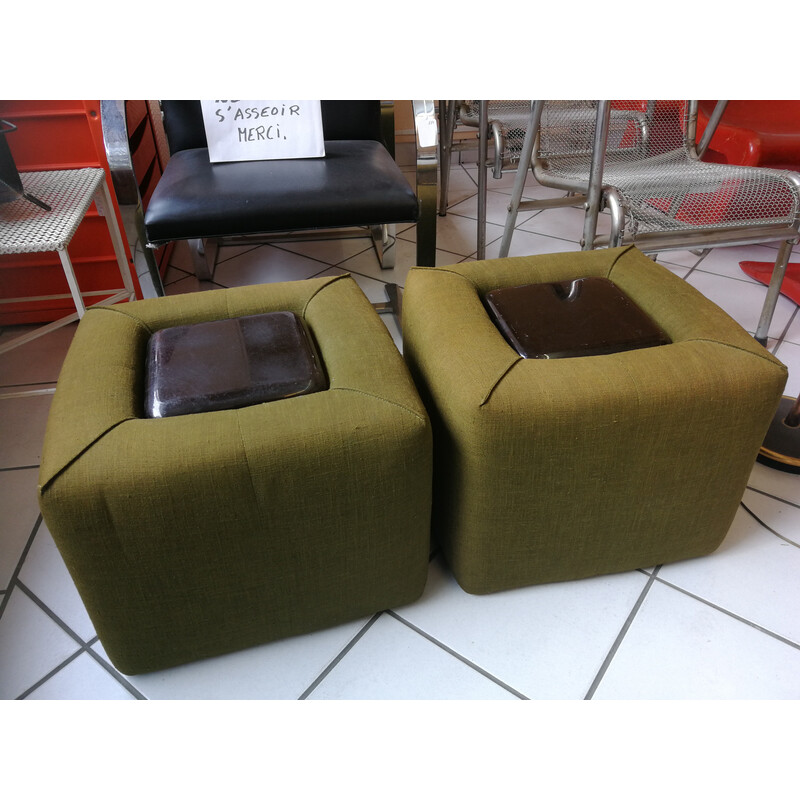 Pair of vintage Cinna night stands in fabric and Plexiglas, 1970