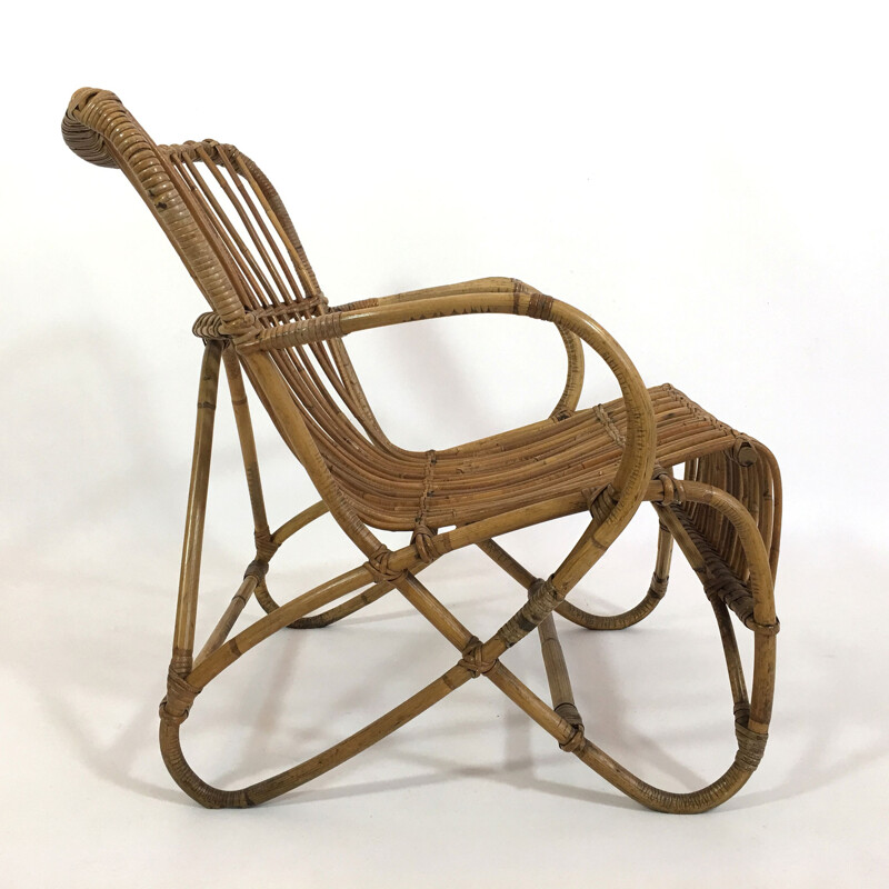 Big vintage armchair in rattan - 1950s