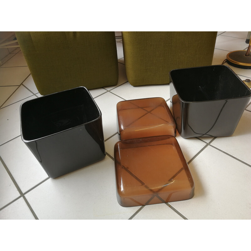 Paire de tables de chevets vintage Cinna en tissu et plexiglas, 1970