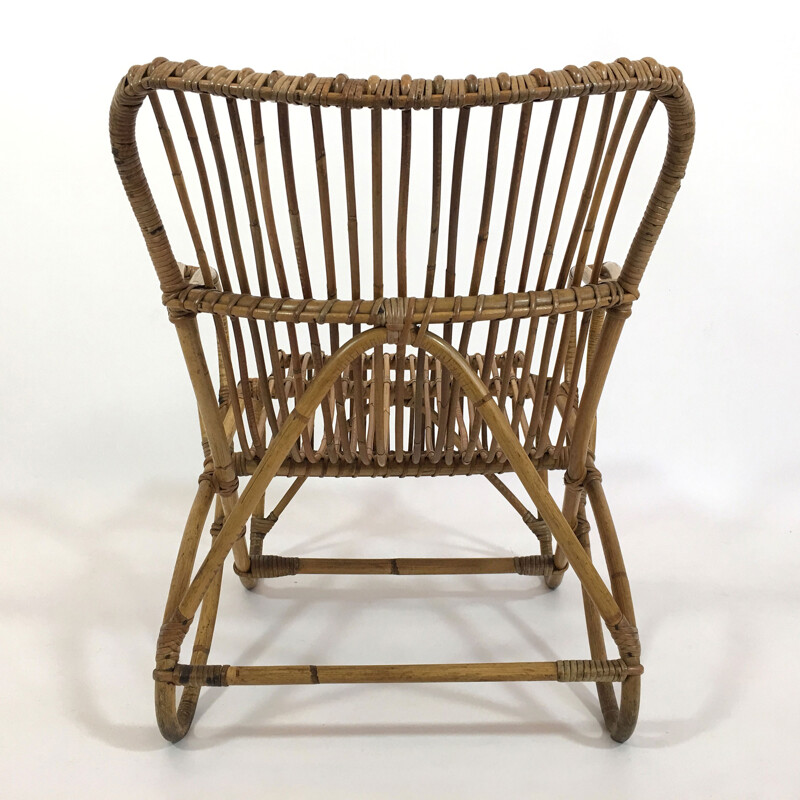 Big vintage armchair in rattan - 1950s