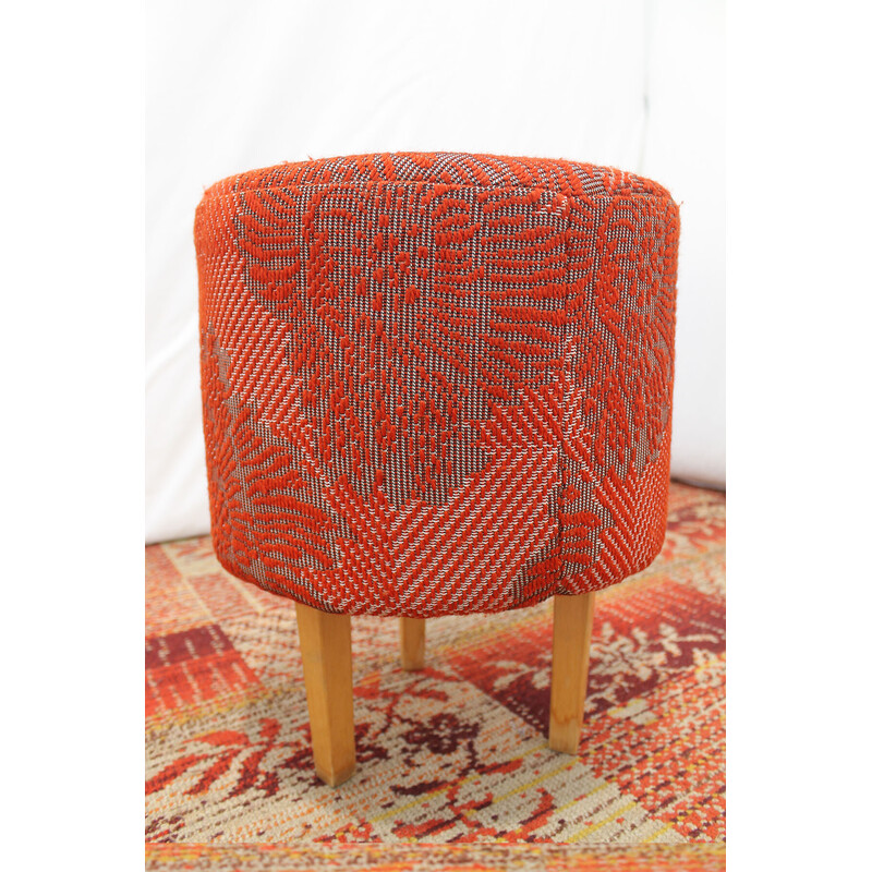 Vintage Eastern Bloc beechwood and fabric pouf, Czechoslovakia 1970