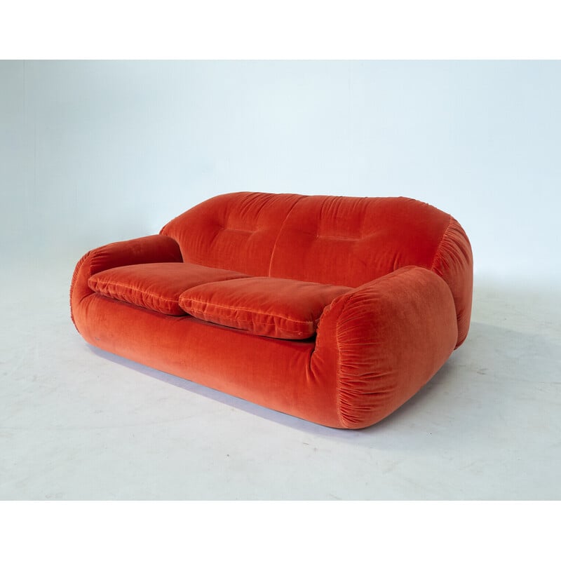 Orangefarbenes Sofa aus Samt, Italien 1960