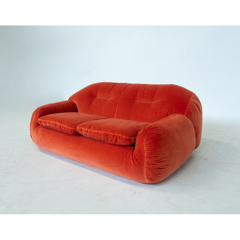 Vintage orange velvet sofa, Italy 1960