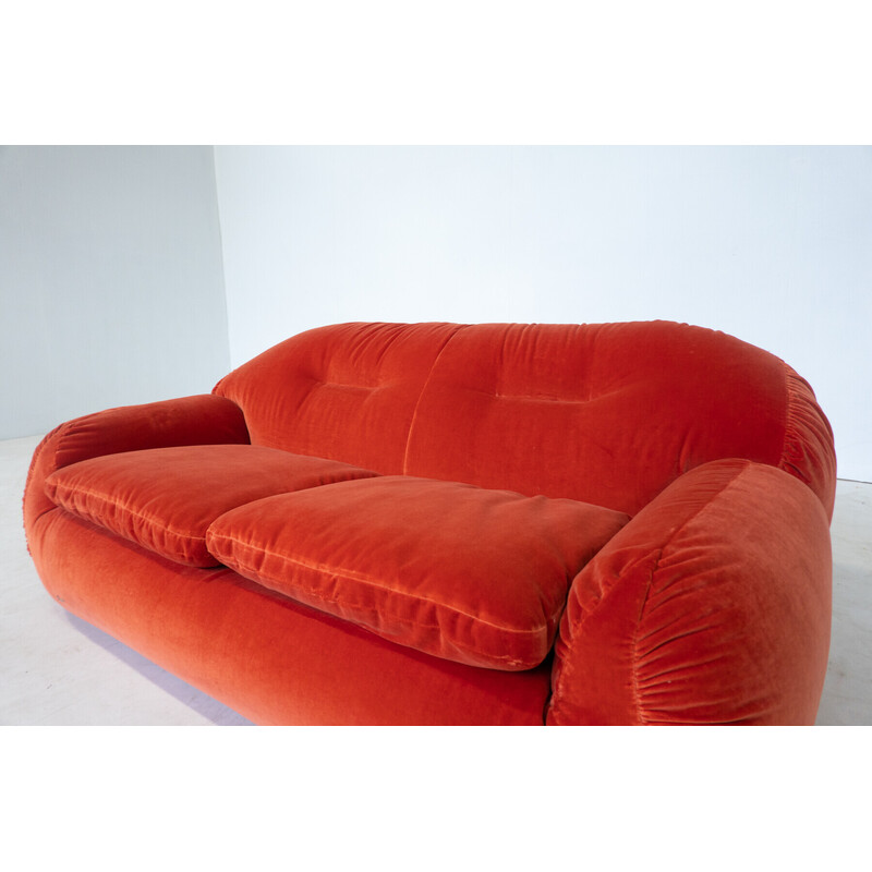 Vintage orange velvet sofa, Italy 1960