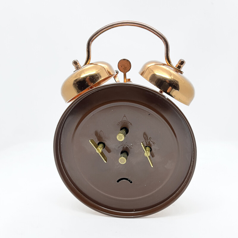 Vintage Clipper copper and metal mechanical alarm clock, Germany 1960