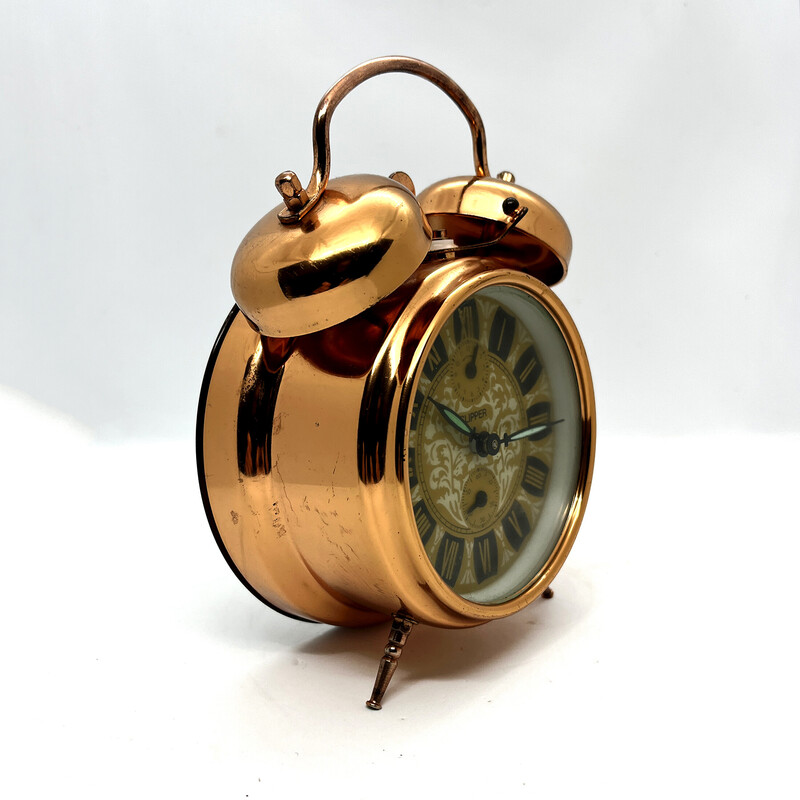 Vintage Clipper copper and metal mechanical alarm clock, Germany 1960