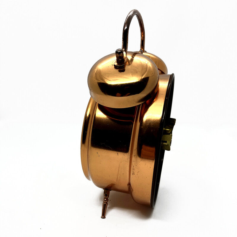 Relógio despertador mecânico vintage Clipper em cobre e metal, Alemanha 1960
