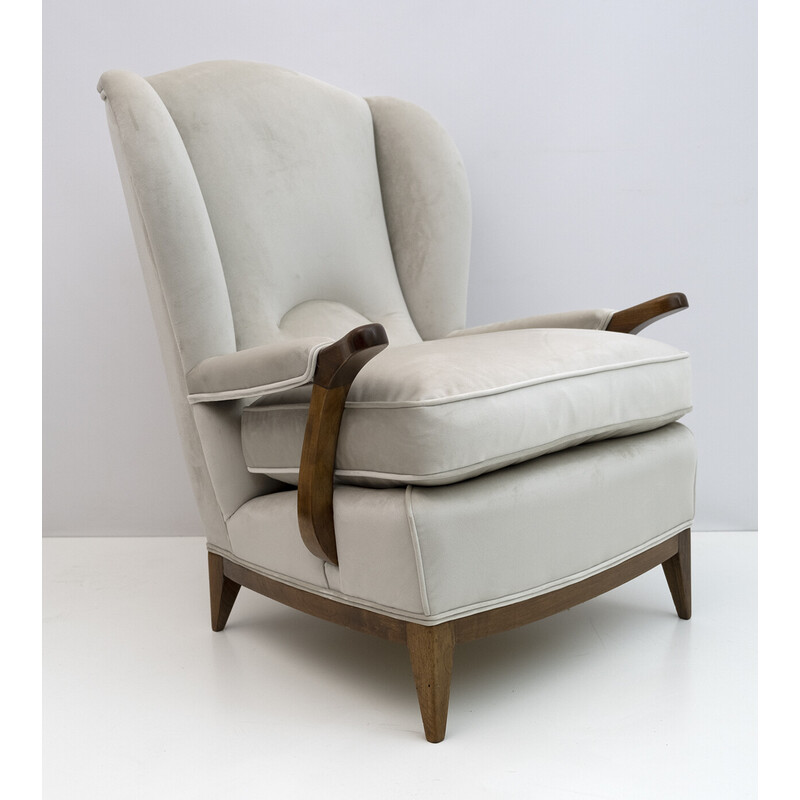 Paar vintage fluwelen fauteuils van Paolo Buffa, Italië 1950