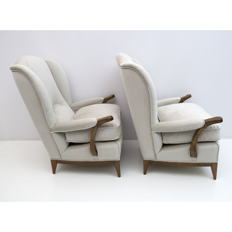 Paar vintage fluwelen fauteuils van Paolo Buffa, Italië 1950