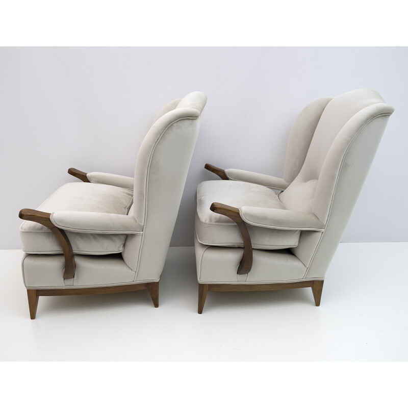 Paire de fauteuils vintage en velours de Paolo Buffa, Italie 1950