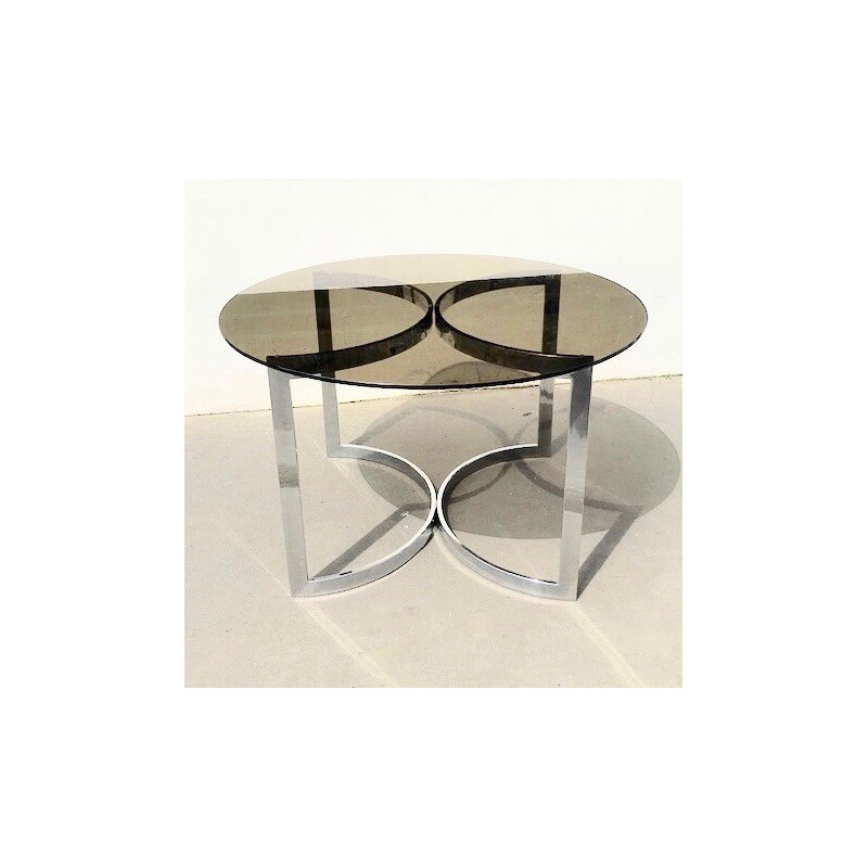 Round vintage table in glass and chrome steel by Vittorio Introini for Saporiti, Italy 1970