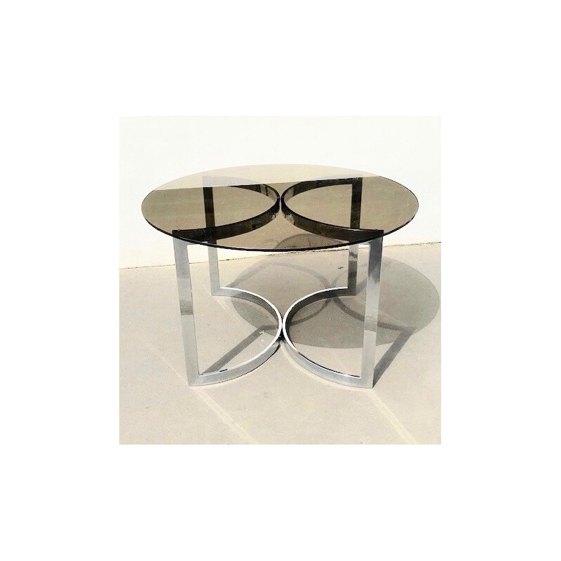 Table vintage ronde en verre et en acier chromé par Vittorio  Introini pour Saporiti, Italie 1970