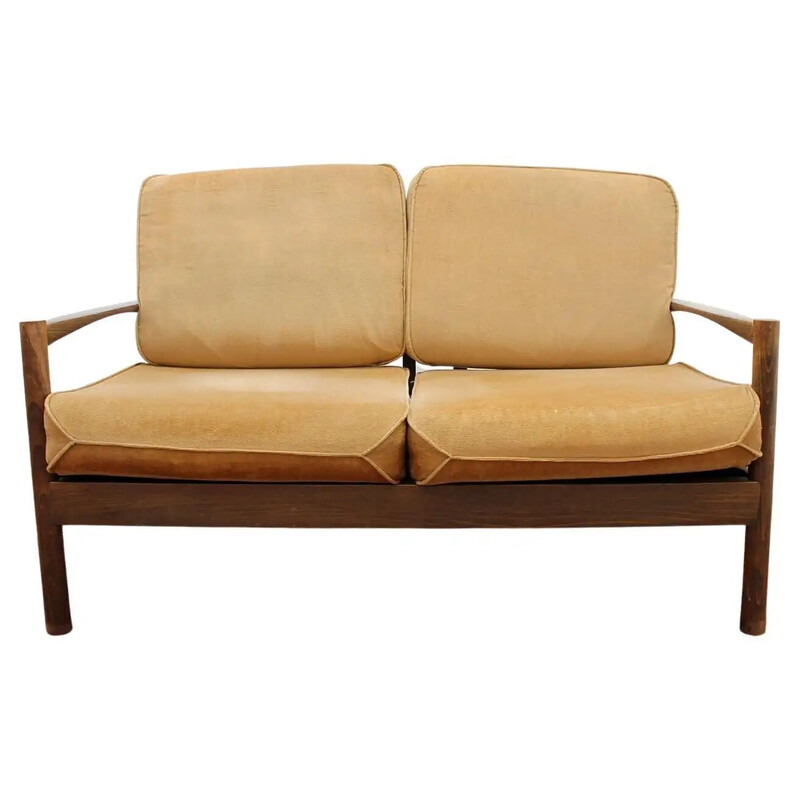 Vintage two seater sofa with upholstered in fabric, 1980s