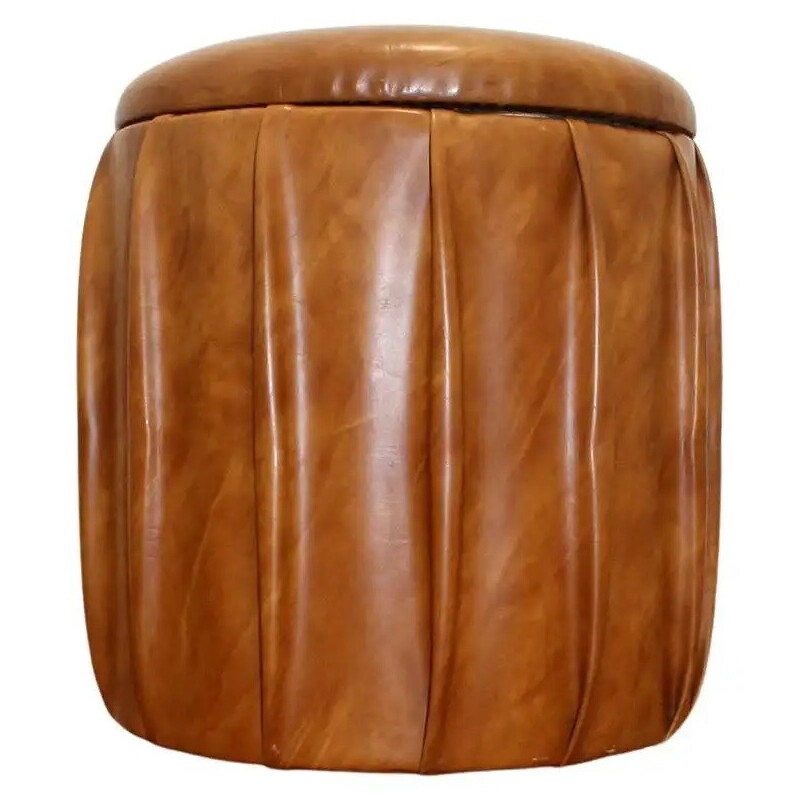 Vintage Eastern bloc leatherette pouffe, Czechoslovakia 1980