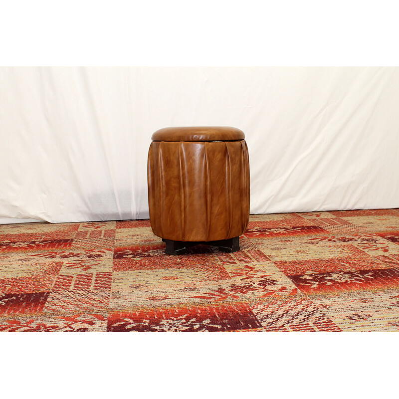 Vintage Eastern bloc leatherette pouffe, Czechoslovakia 1980