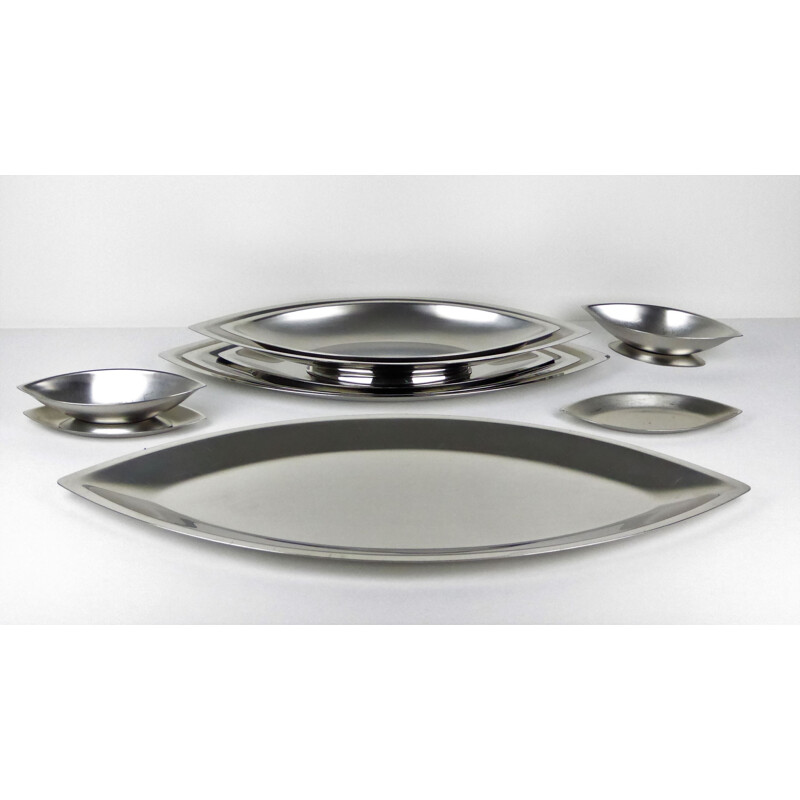 Cosmos plates by Guy DEGRENNE in stainless steel - 1970s