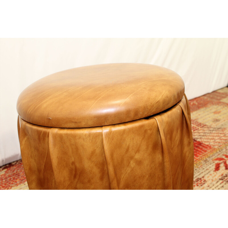 Vintage Eastern bloc leatherette pouffe, Czechoslovakia 1980