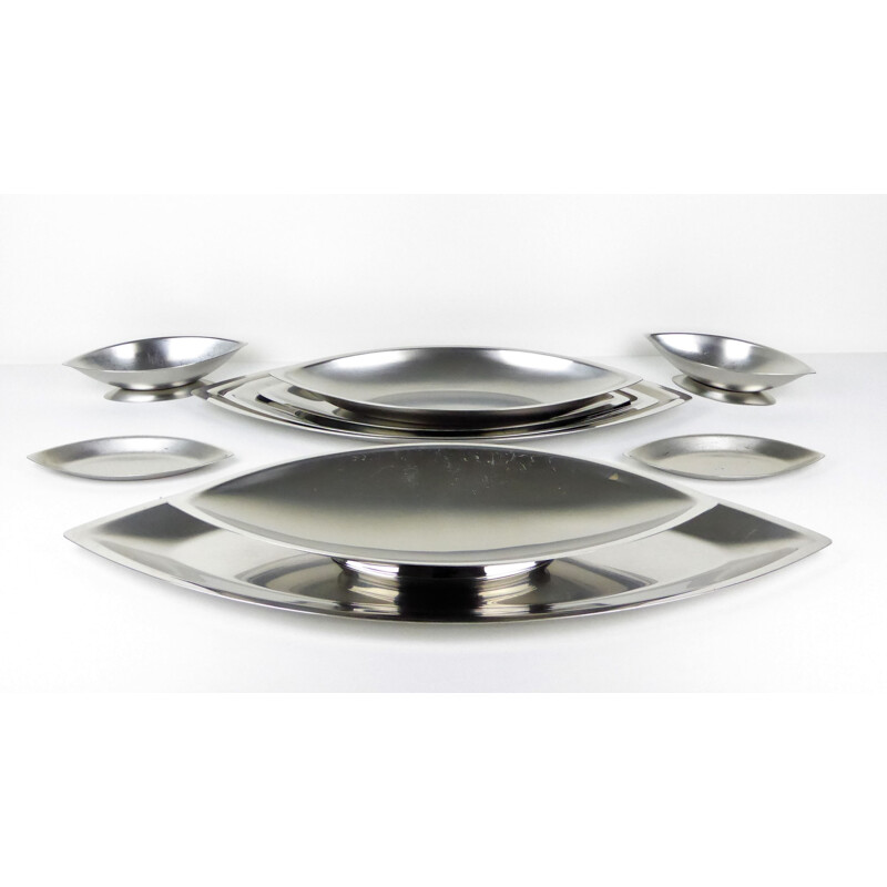 Cosmos plates by Guy DEGRENNE in stainless steel - 1970s