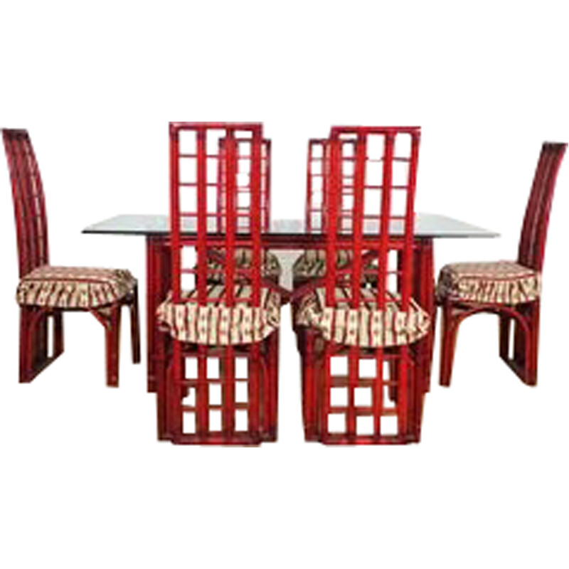 Vintage red bamboo dining set by Arturo Pozzoli, 1980s