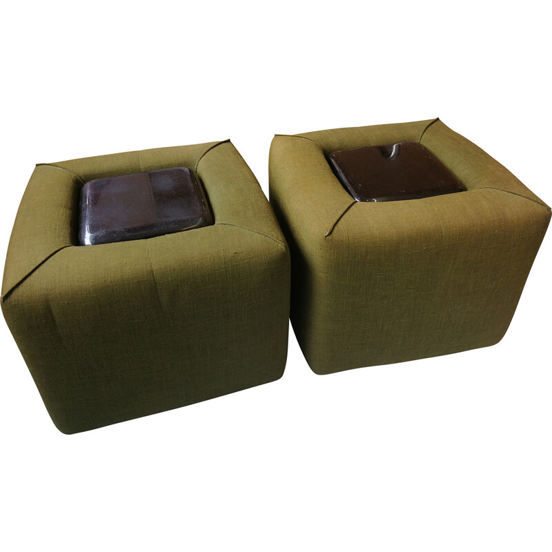 Pair of vintage Cinna night stands in fabric and Plexiglas, 1970