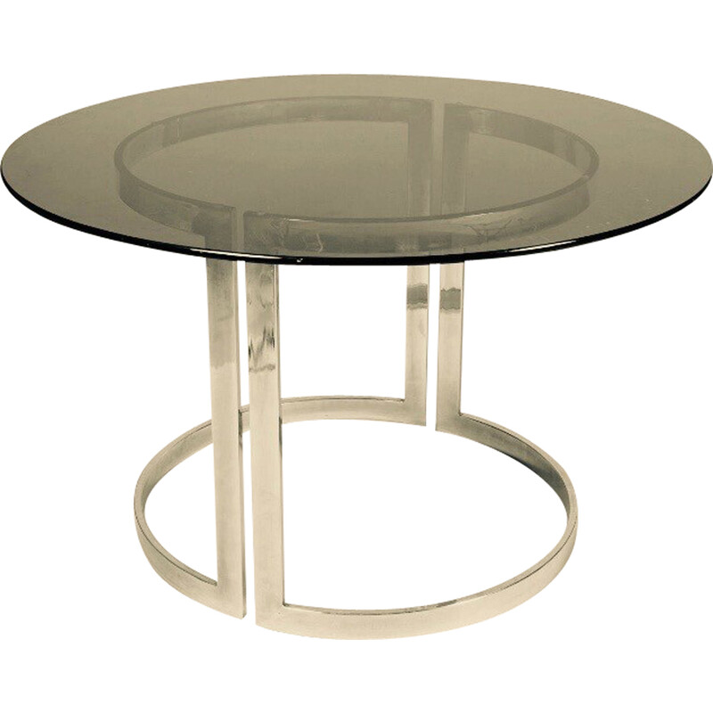 Round vintage table in glass and chrome steel by Vittorio Introini for Saporiti, Italy 1970