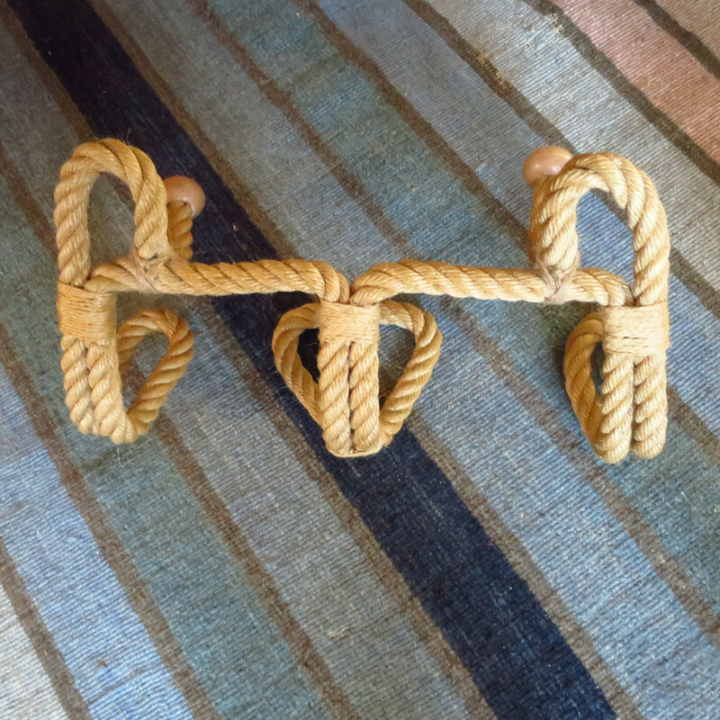 Vintage rope coat hook by Audoux Minet, France 1950