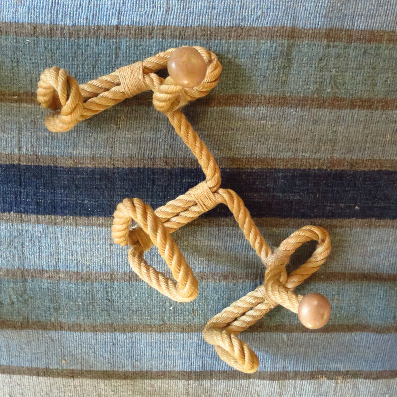 Vintage touw kapstokhaak van Audoux Minet, Frankrijk 1950