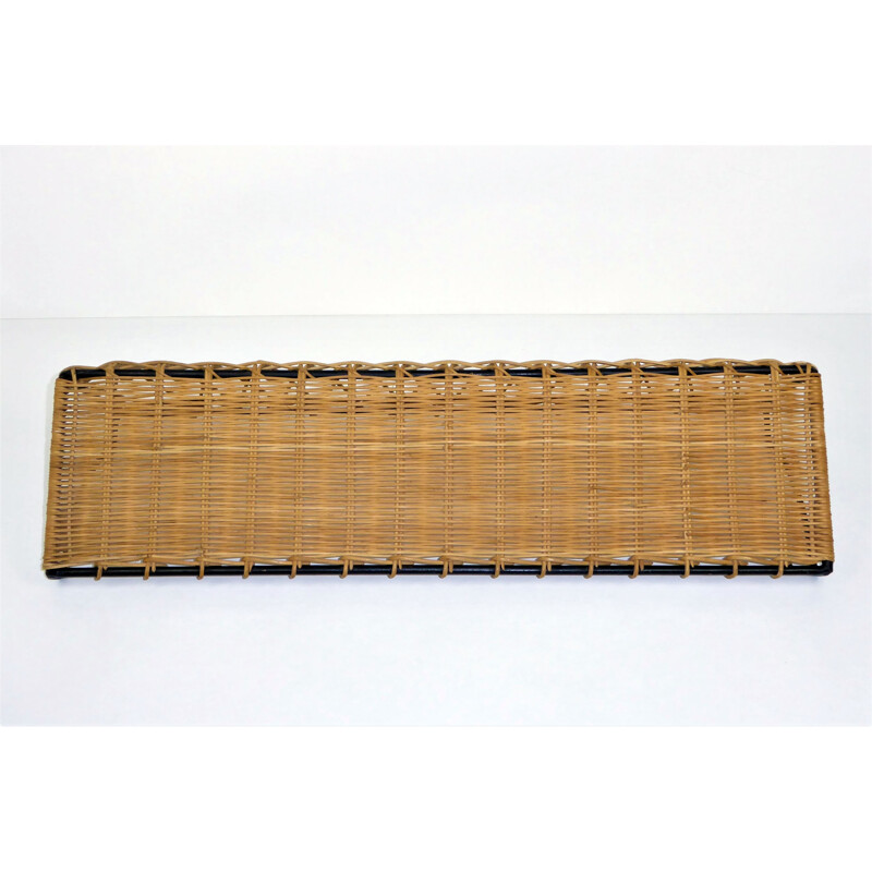 Library shelf in rattan braided on black lacquered metal - 1950s