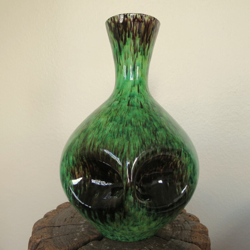 Jarra de cerâmica Accolay vintage verde e castanha, 1950