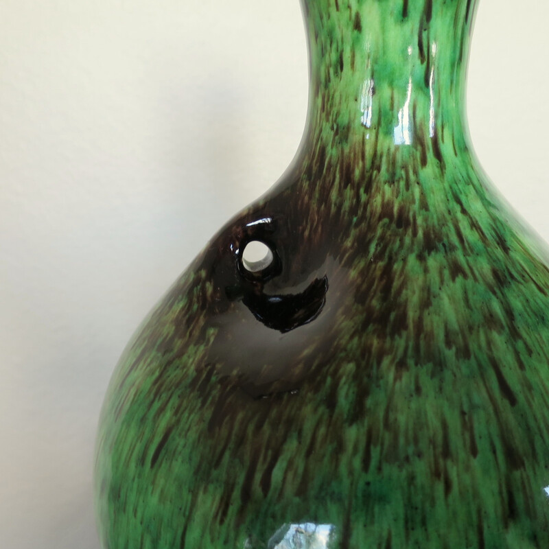 Green and brown vintage Accolay ceramic vase, 1950