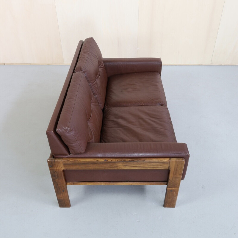 Canapé vintage danois en cuir et palissandre par H. W. Klein pour Bramin, 1970