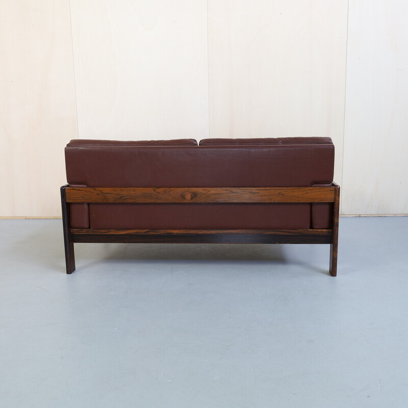 Danish vintage sofa in leather and rosewood by H. W. Klein for Bramin, 1970s