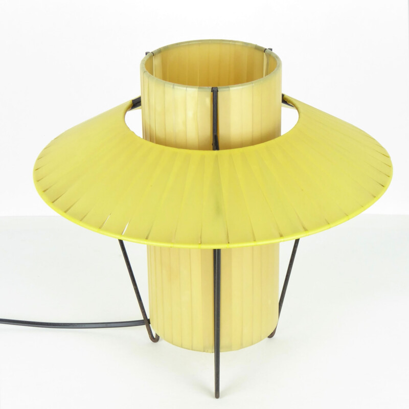 Lampion table lamp in yellow ribbon on black metal - 1950s