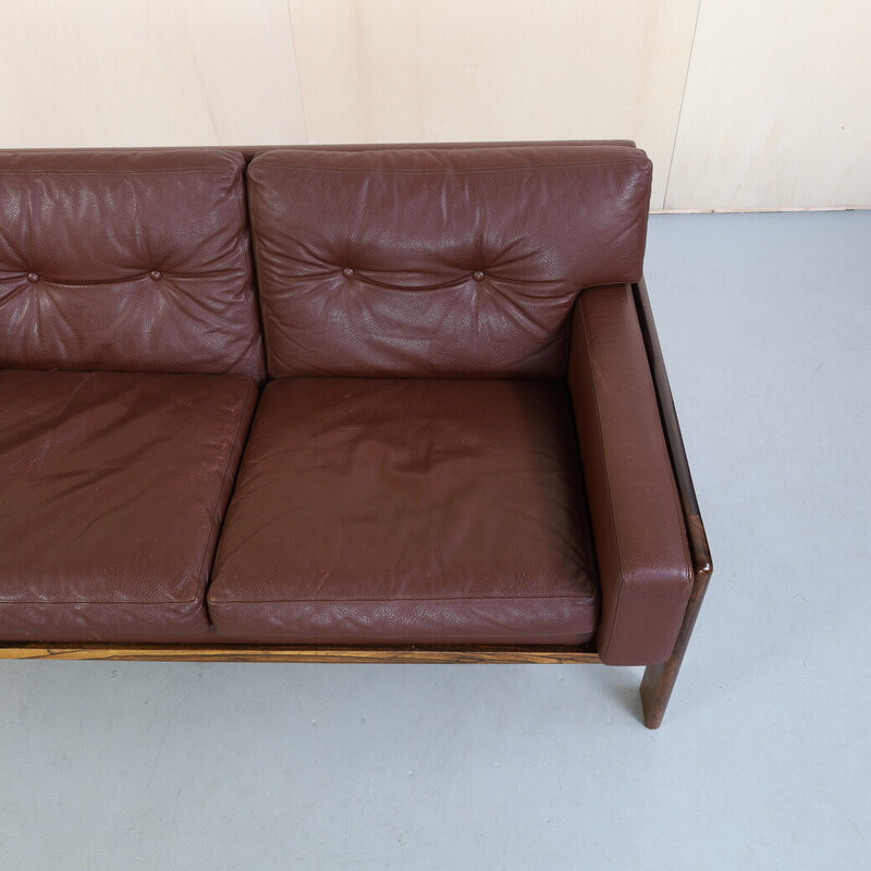 Danish vintage sofa in leather and rosewood by H. W. Klein for Bramin, 1970s