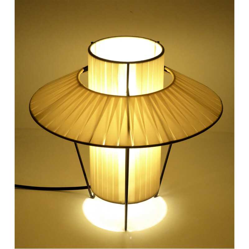 Lampion table lamp in yellow ribbon on black metal - 1950s