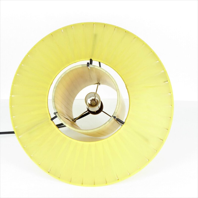 Lampion table lamp in yellow ribbon on black metal - 1950s
