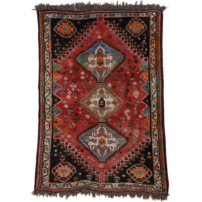 Vintage colorful hand-knotted Shiras rug