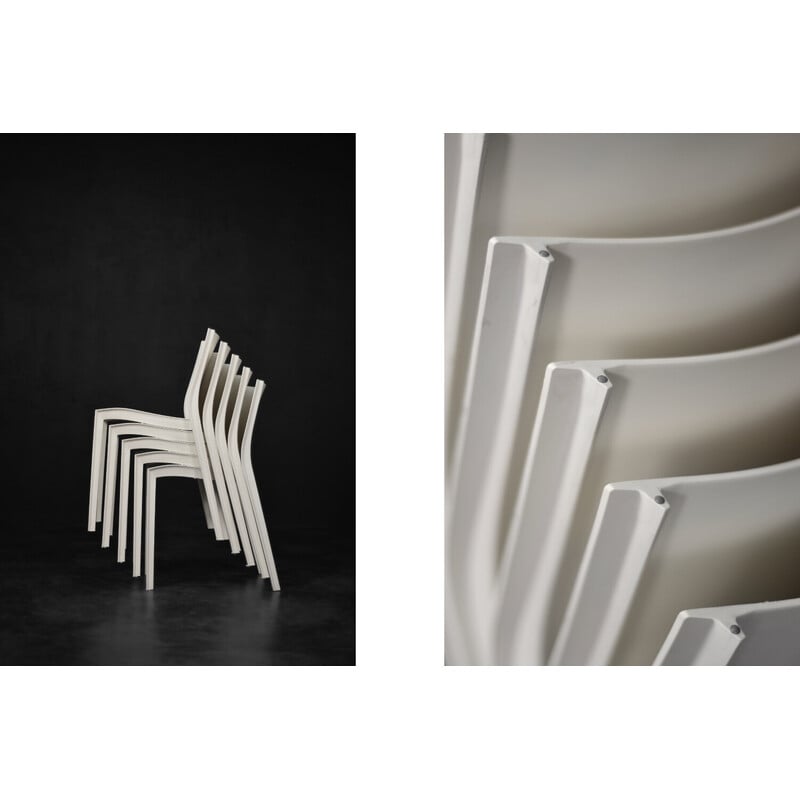 Ensemble de 5 chaises françaises vintage Slick Slick en plastique blanc par Philippe Starck pour Xo Design, 1999