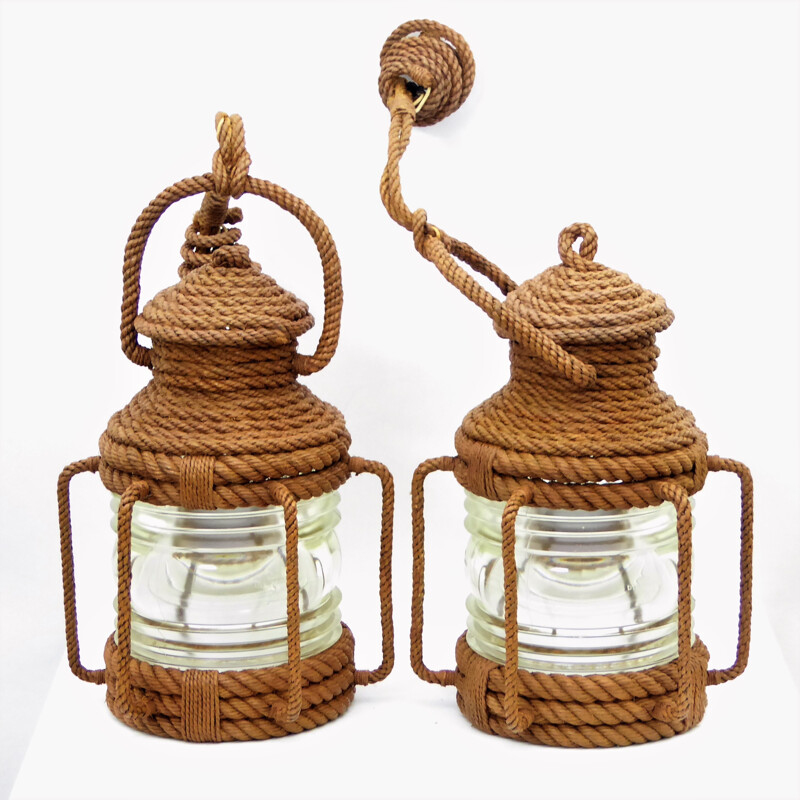 Paire de suspensions lanternes par Audoux & Minet - 1950