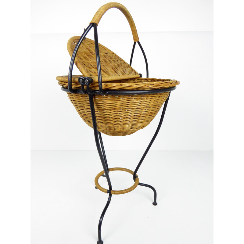 Black metal rattan baskets - 1950s