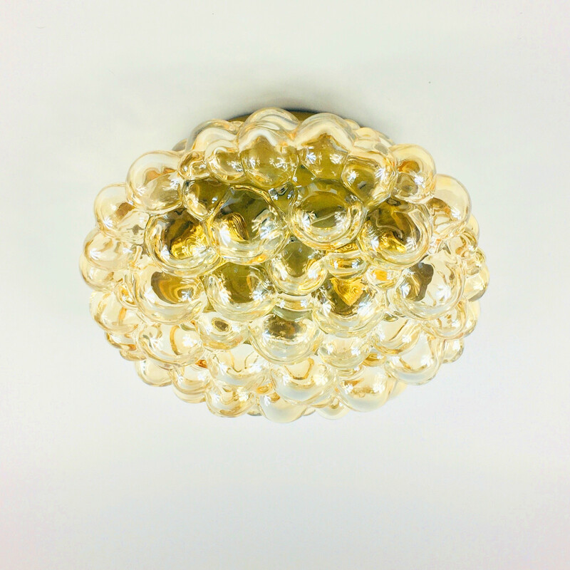 Vintage amber bubble glass ceiling lamp by Helena Tynell for Limburg, Germany 1970s