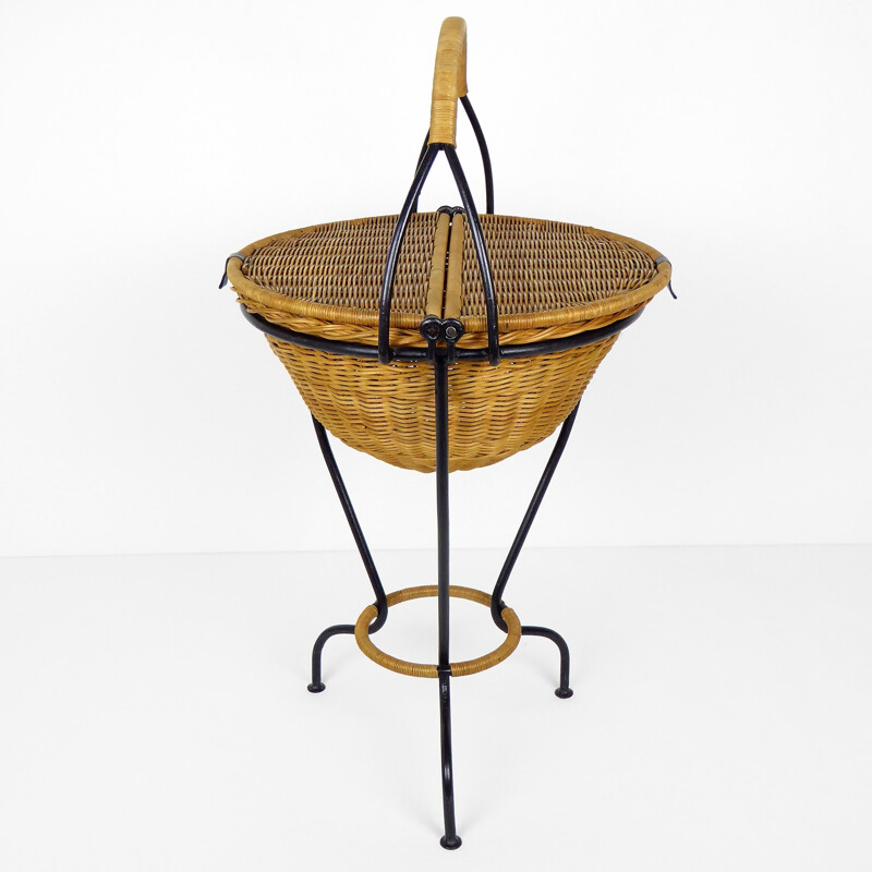 Black metal rattan baskets - 1950s